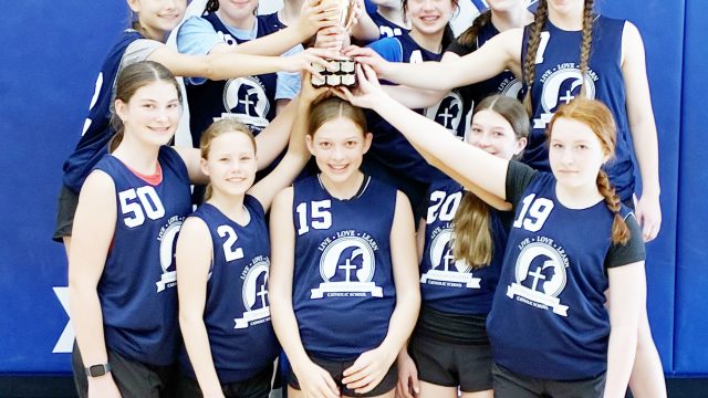 The Senior Girls basketball team from St. Teresa of Calcutta CatholicSchool in Walkerton scored a perfect day at the Bruce-Grey Catholic District School Board pool A tournament late last month. The team downed Kincardine, Hanover, Formosa and Owen Sound, winning each game by a double-digit divide. Back row, from left are Emma Wilken, Gabriella Frank, Avery Battle, Payten Lorely, Leah Spitzig, Garyn Abell and Ava Batte. Front row: Rachel Holm, Reese Wlson, Adelynn Ernest, Ottilia Cartwright and Kerissa Proctor. (Contributed photo)