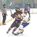 The Wingham Ironmen struggled during a game against the Mitchell Hawks in PJHL action on Jan. 9 in Wingham, losing 5-1. This was the second of three losses over the last week, which has seen the Ironmen fall further behind the pack and remain in last place. (Nicole Beswitherick photo)